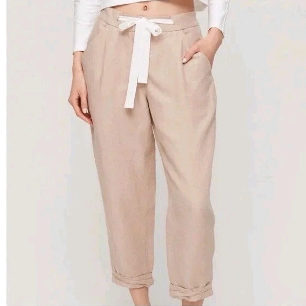 Aritzia Wilfred Allant Linen‎ Blend Tie Waist Pleated Trouser Sz 4 Quiet Luxury